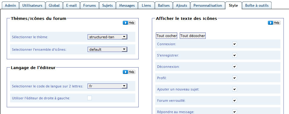 Capture d'écran - Simple Press Forum, onglet Style