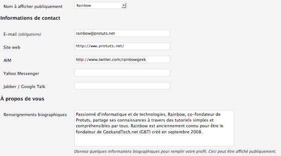 Capture décran - Votre profil dans WordPress