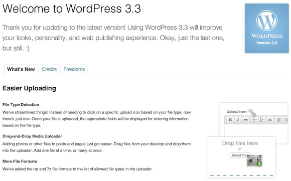 Capture d'écran - Ecran A propos de WordPress 3.3