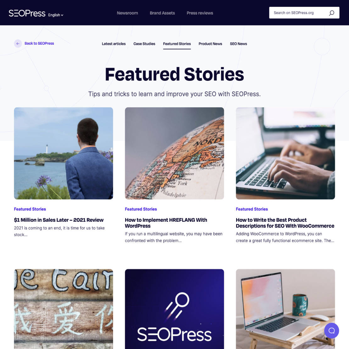 Page de catégorie d'articles du site SEOPress