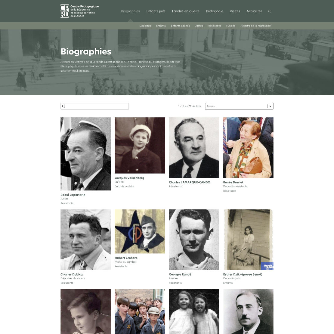 Page d'archive des biographies