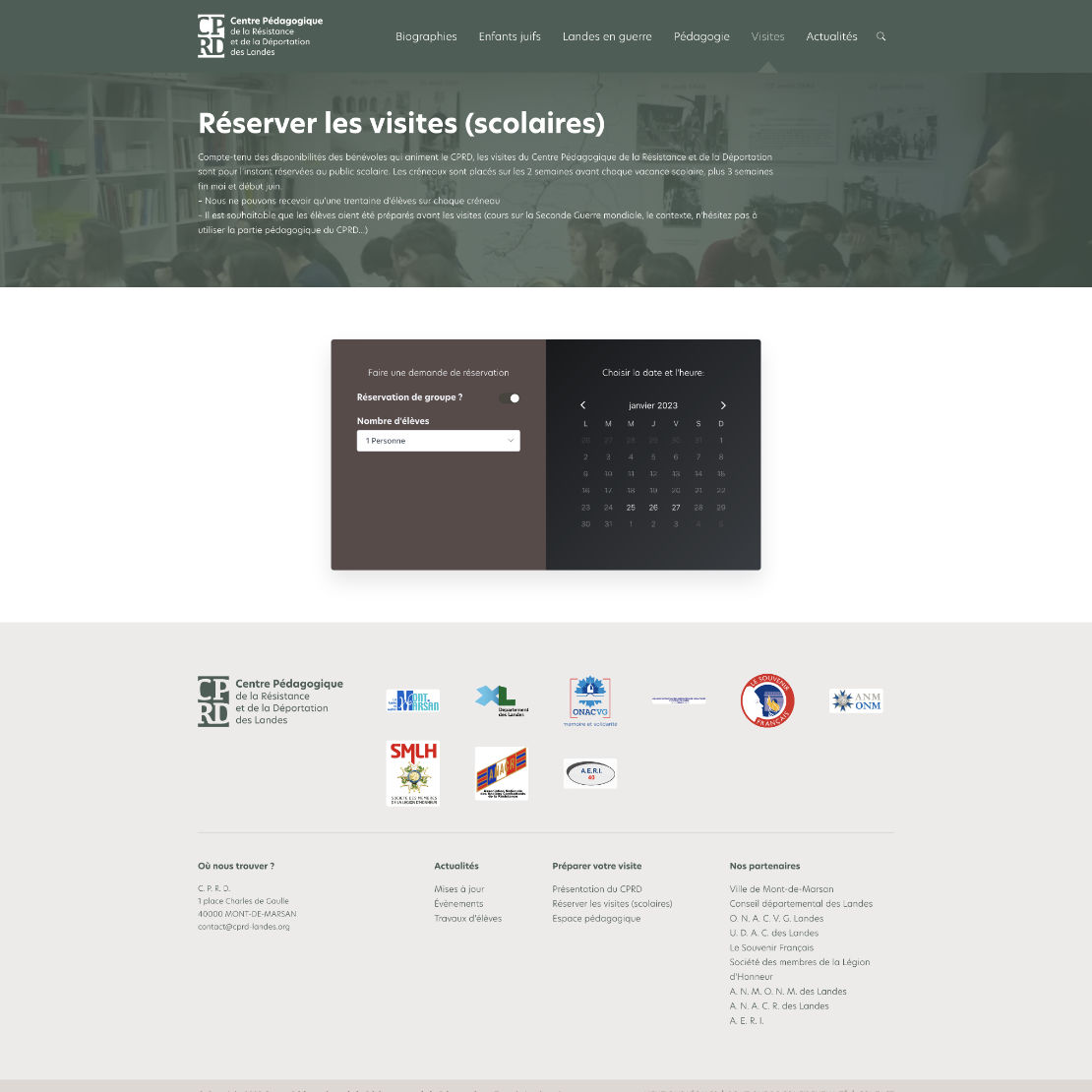 Page de réservation en ligne