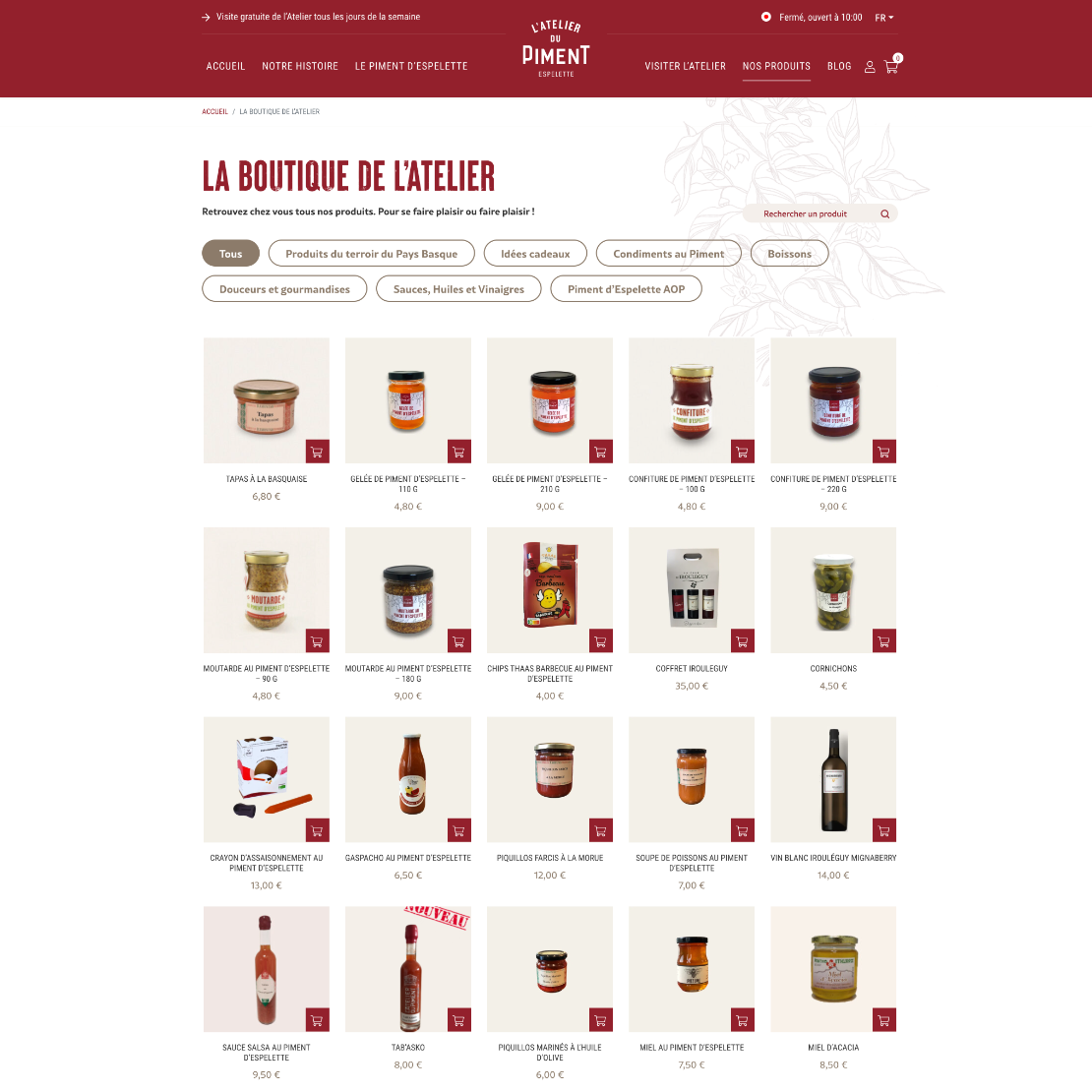 Page boutique de l'Atelier