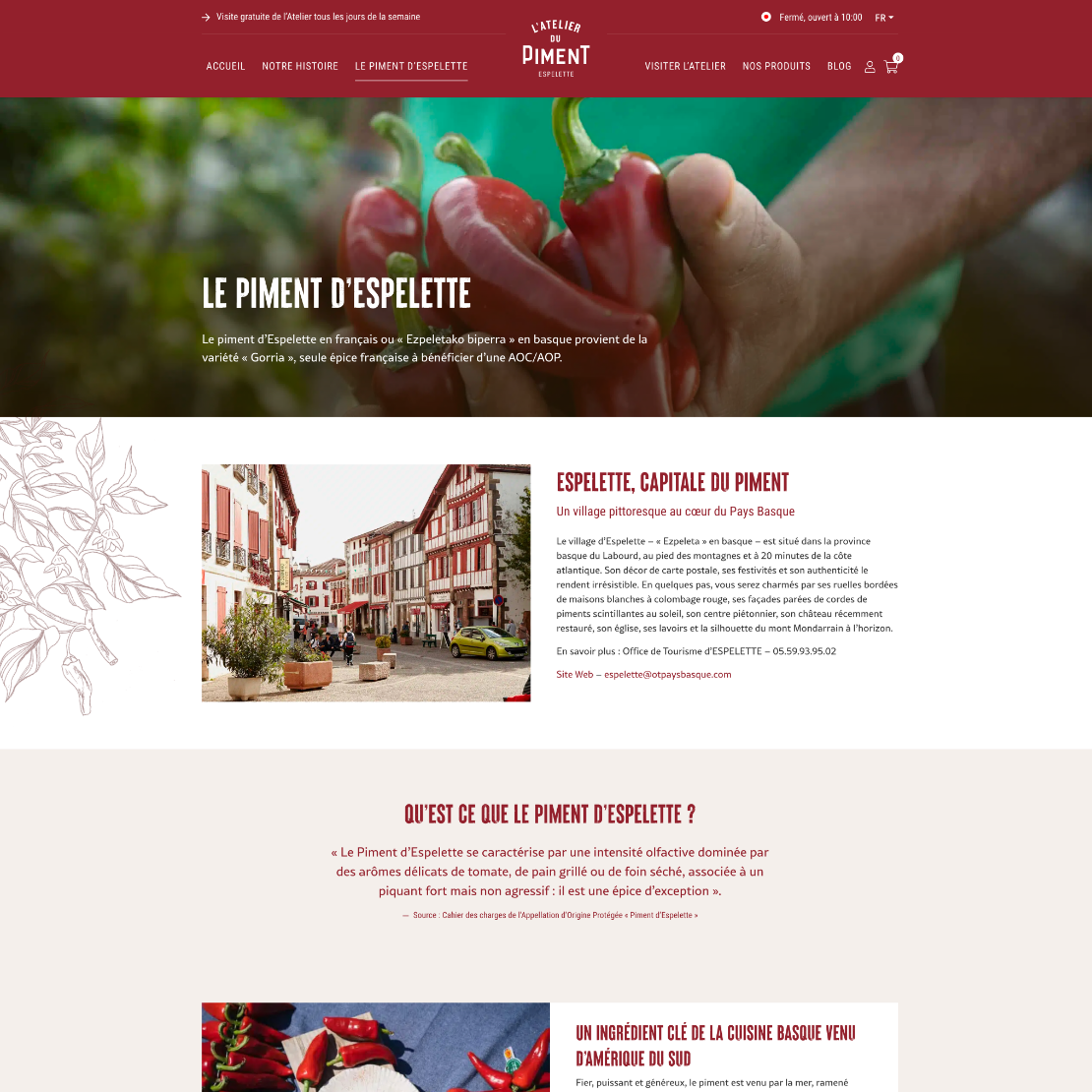 Page de présentation du piment d'Espelette