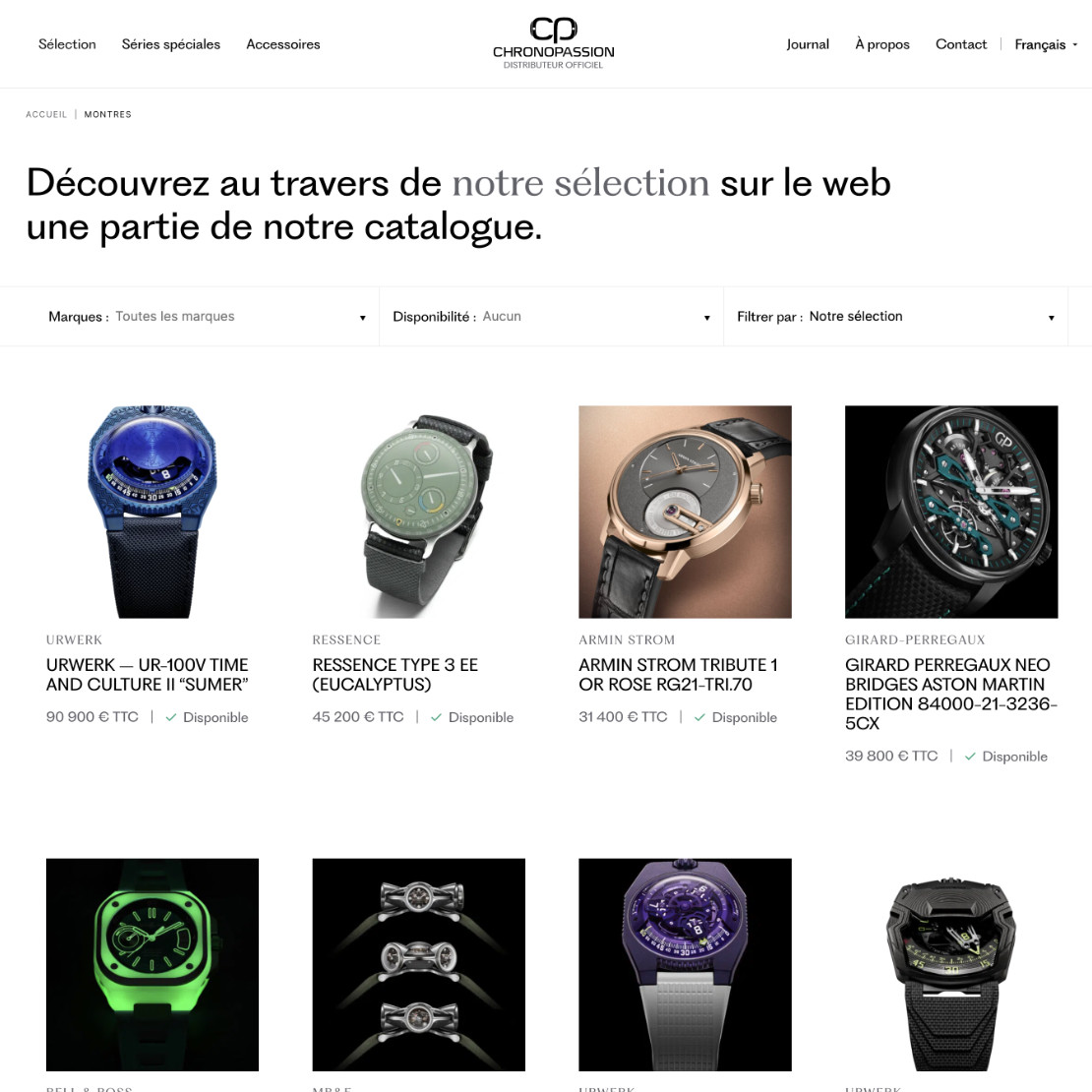 Page de la sélection horlogère