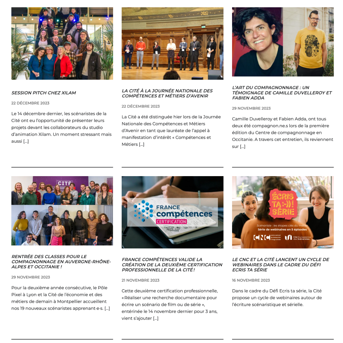 Page des articles de la Cité
