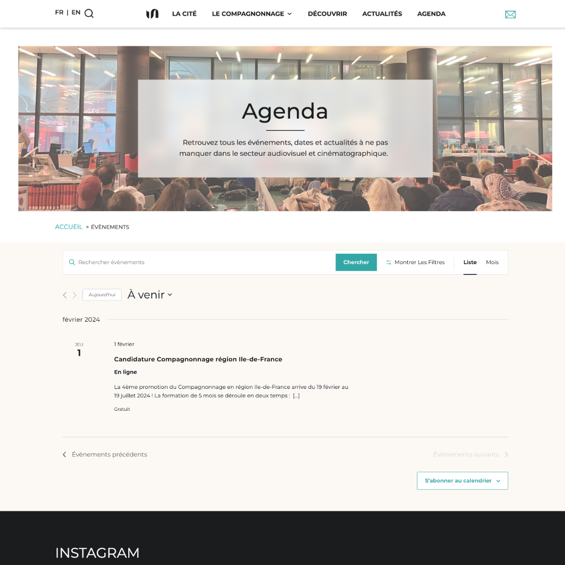 Page d'agenda de la Cité