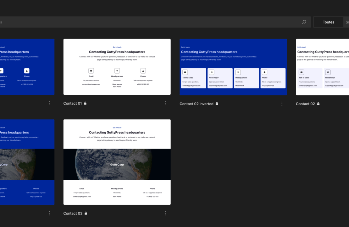 Interfaces utilisateur de contact GuttyPress.