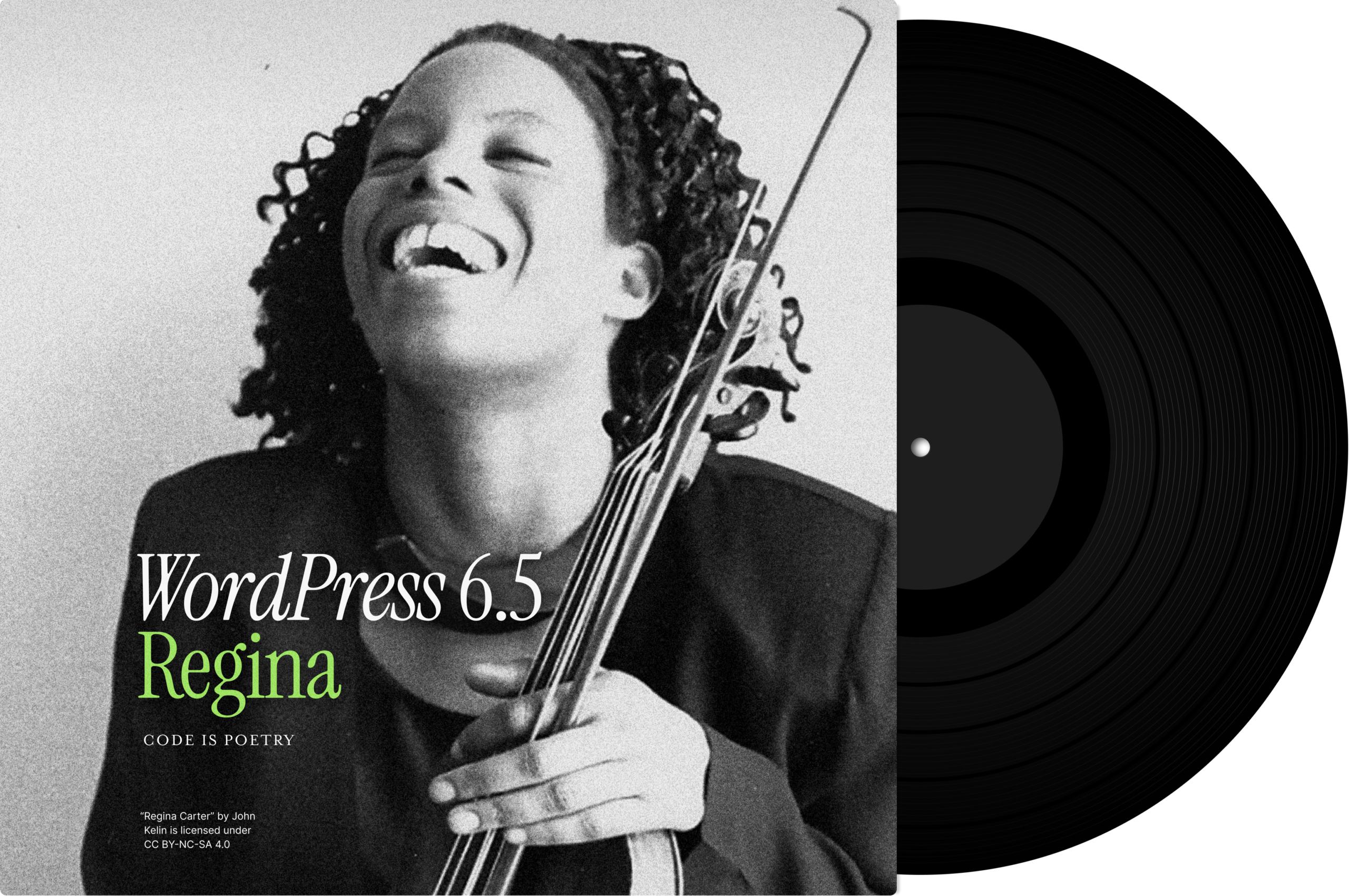 Joyful musician with violin and record album design.