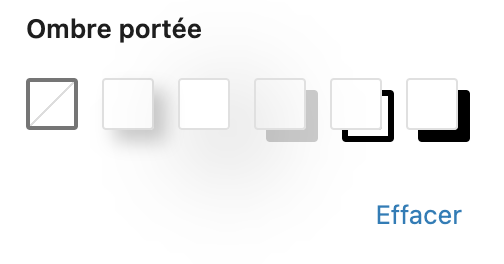 Options d'ombre portée avec bouton Effacer.