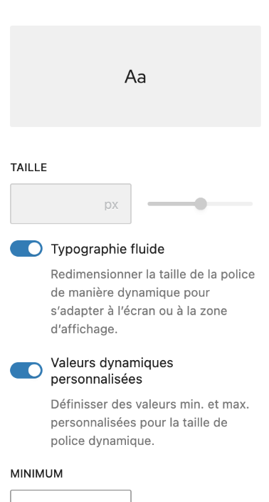Interface de gestion de taille de police dynamique.